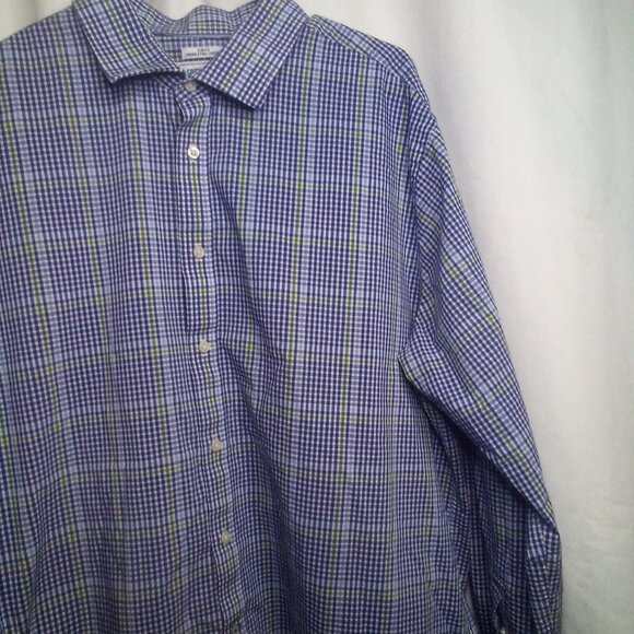 Crown & Ivy Shirt Men 18 18 1/2 34/35 XXL Button Up Long Sleeve Plaid Blue Green - Picture 10 of 16